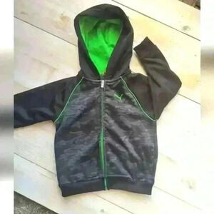 Puma Camouflage Print Neon Green Gray Black Boys Hooded Zip Up Sweater Jacket 3T